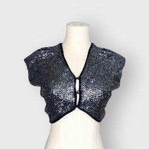 EMPORIO ARMANI “Deeana Spa” Silver Sequin Bolero Mini Sweater (Sz 8)